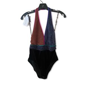 FORTE FORTE lurex velvet Bodysuit top multicolor designer Italy $365 NWT S II